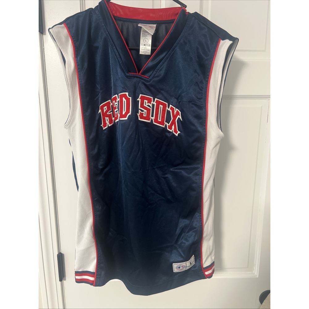 Boston Red Sox Sleeveless MLB Baseball Jersey Navy Blue Red White Mens Large
